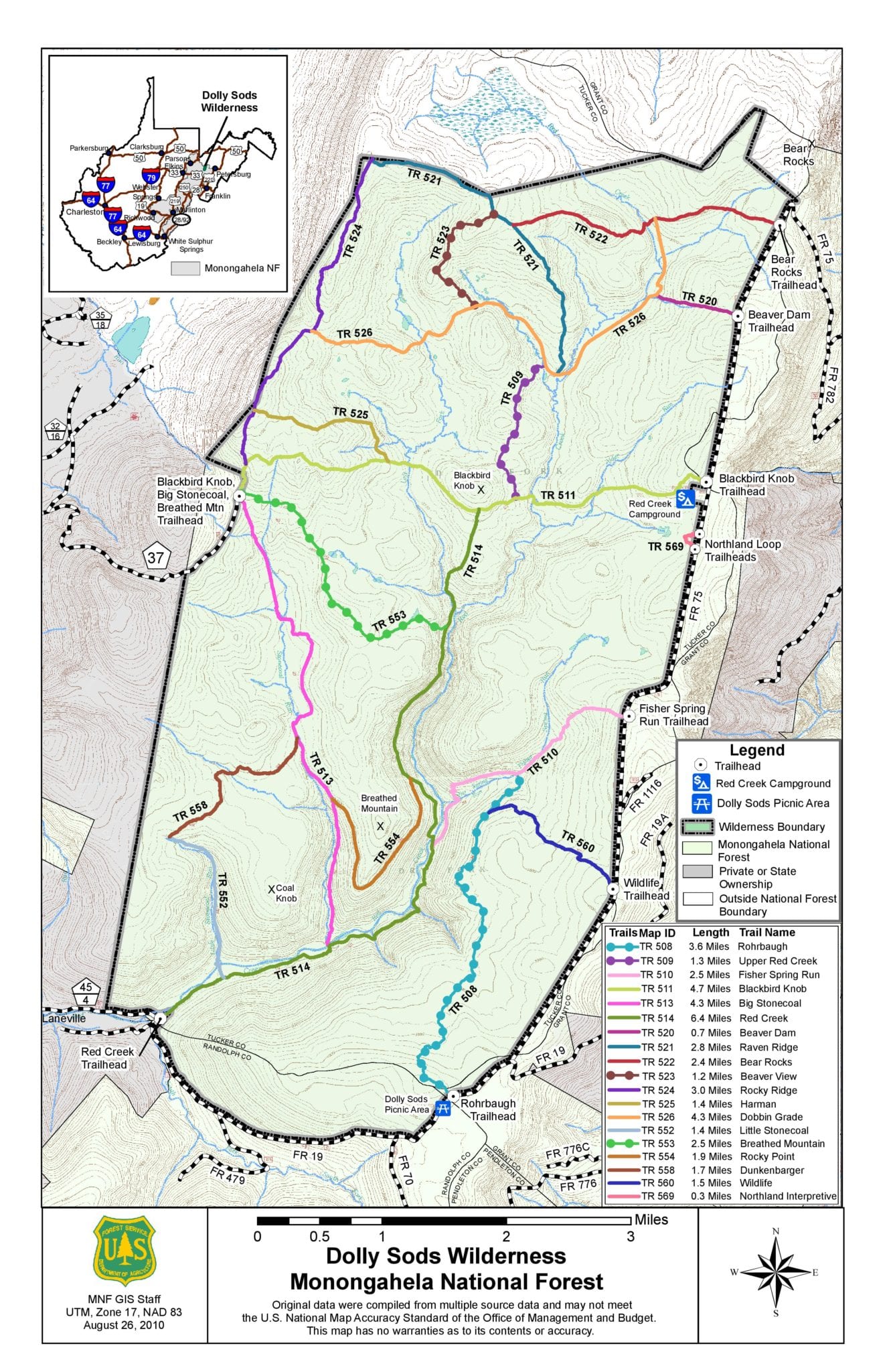 map of dolly sods hikes and trails