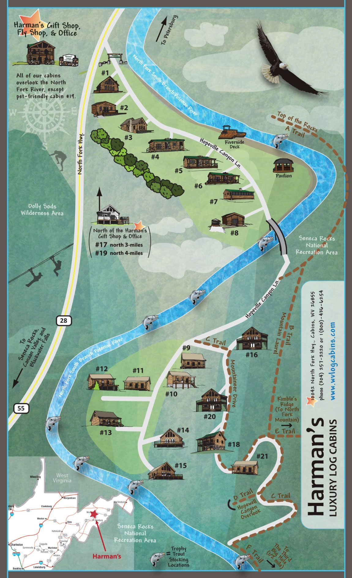 An illustrated map of Harman's property