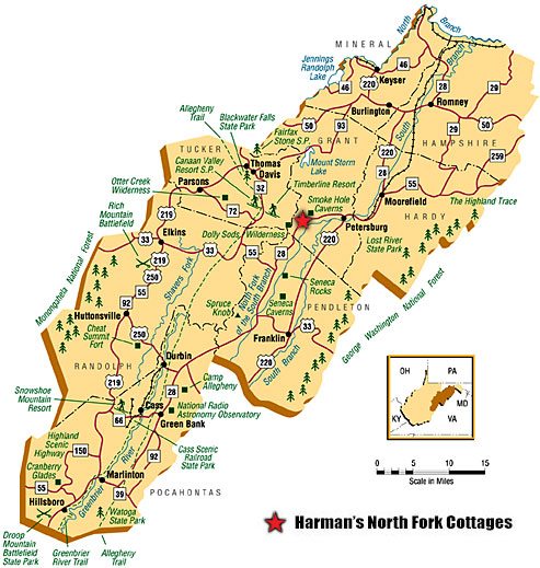 A detailed map displaying Harman's location and the surrounding area