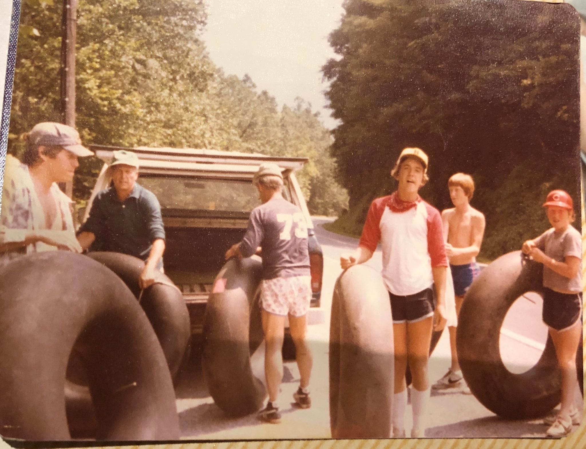 Family getting ready to go water tubing in West Virginia.