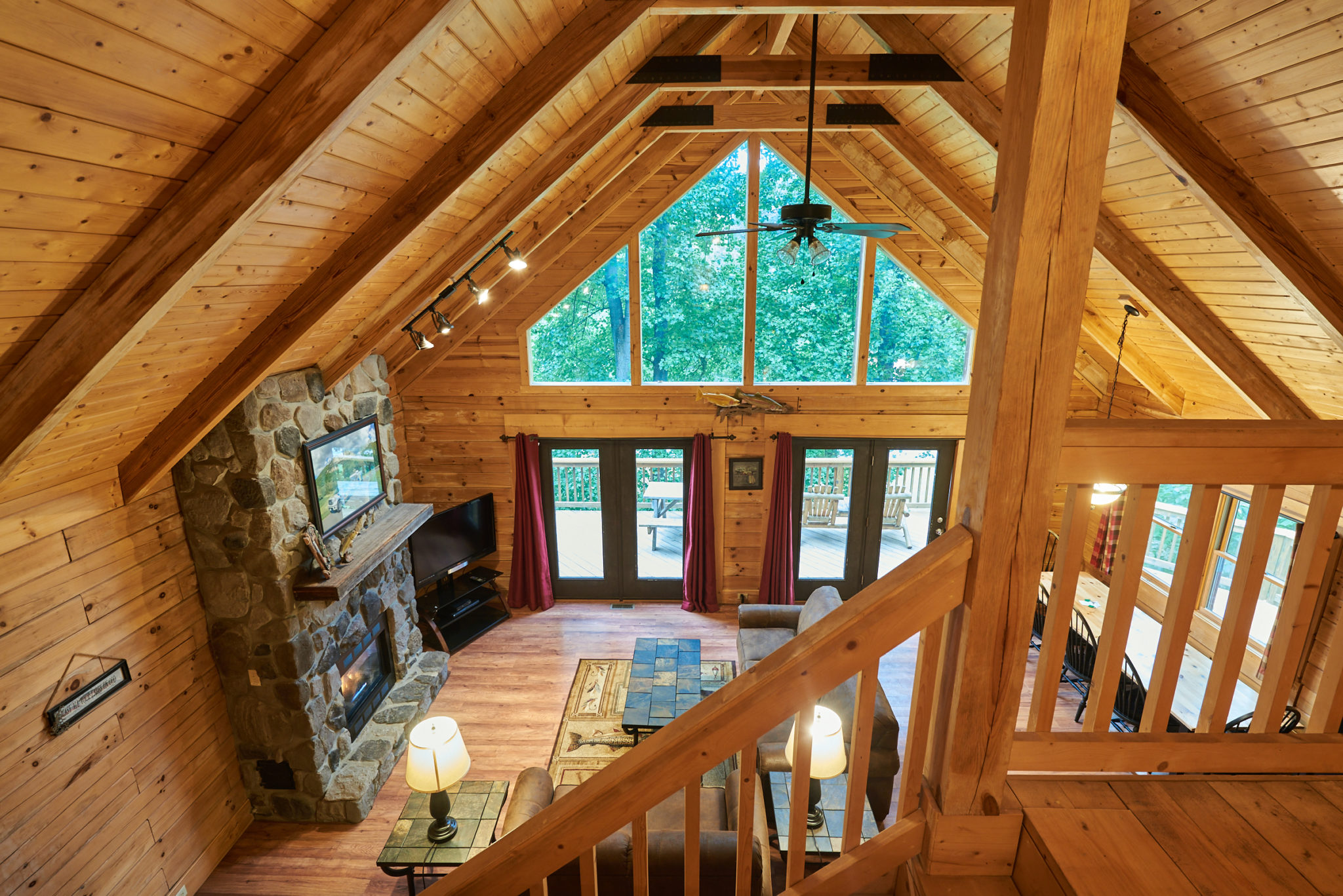 View from the loft in Harman's Fly Rod Chronicles West Virginia cabin rental.